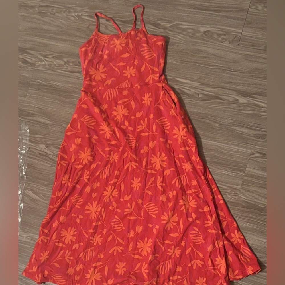 Pact Red and Orange Floral Midi Dress